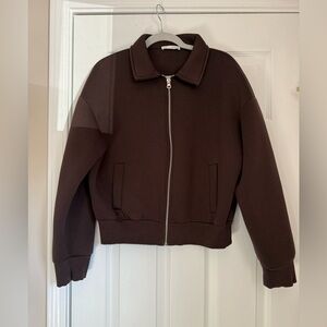 Zara Dark Brown Bomber Jacket in Small
